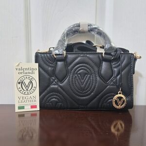 Valentino Orlandi Black Vegan Leather Quilted Mini Handbag